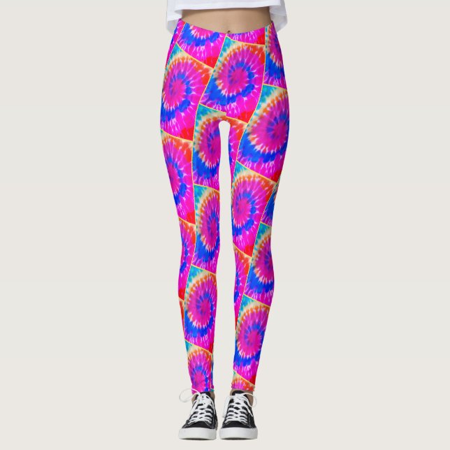 Legging Linha espiral de Ylw das caneleiras de TieDye (Frente)