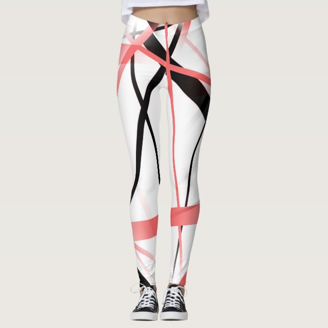 Legging Linha Moderna Geometria Fria Branco Rosa-Preto (Frente)