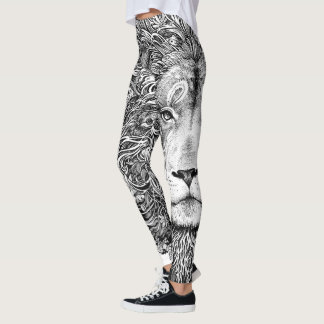 Legging Linha preto e branco caneleiras do leão da arte