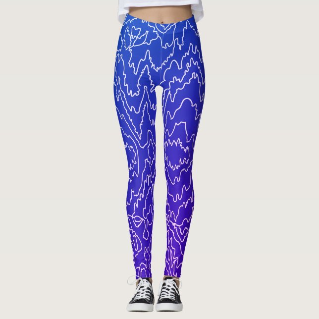 Legging Linhagens brancas geométricas em azul (Frente)