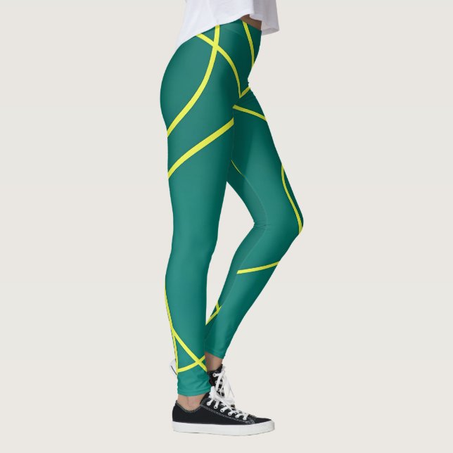 Legging Linhas abstrato amarelas em verde (Direita)