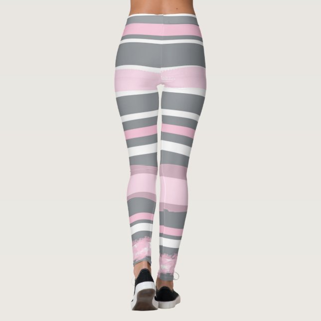 Legging Linhas brancas de Cinzas cor-de-rosa abstrato (Verso)