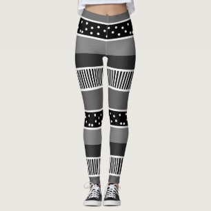Legging Linhas brancas e pretas e Abstrato de Bolinhas