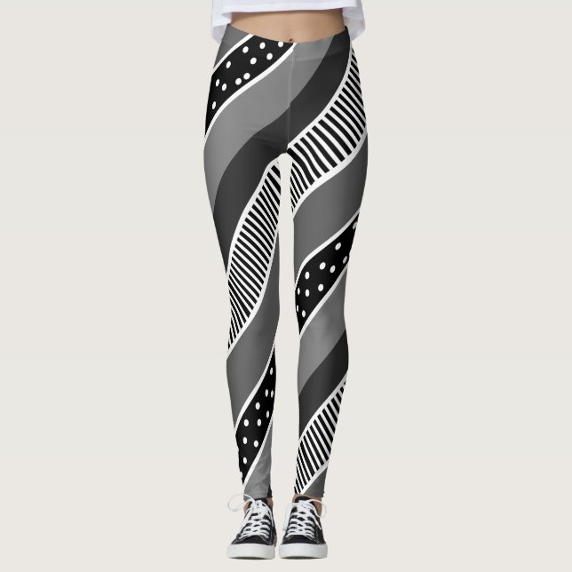 Legging Linhas brancas e pretas e Abstrato de Bolinhas (Frente)