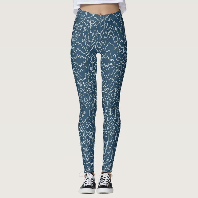 Legging Linhas brancas geométricas de curva em azul (Frente)