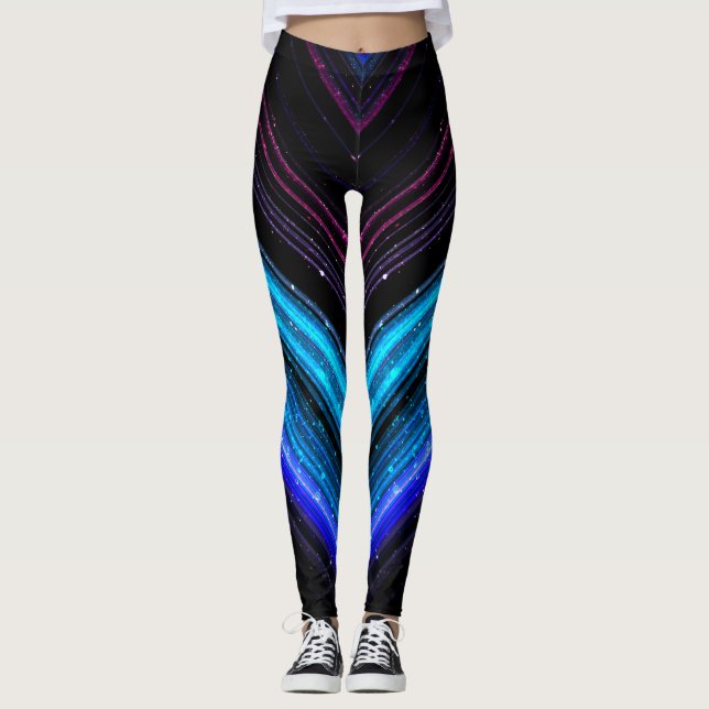 Legging Linhas de chevron de galáxia roxa azul metálico ci (Frente)