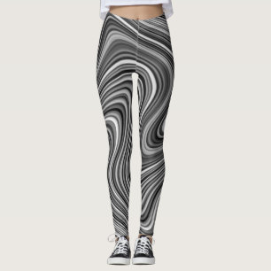 Legging Linhas de Curva da Cinza Preta Legal Moderna