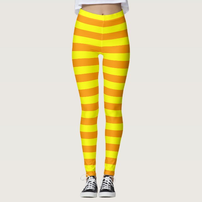 Legging Linhas de faixas laranja amarelas (Frente)