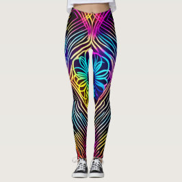 Legging Linhas de Neon Psicodélicas com Arte Flor