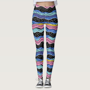 Legging Linhas de onda de Abstrato vibrantes com Bolinhas