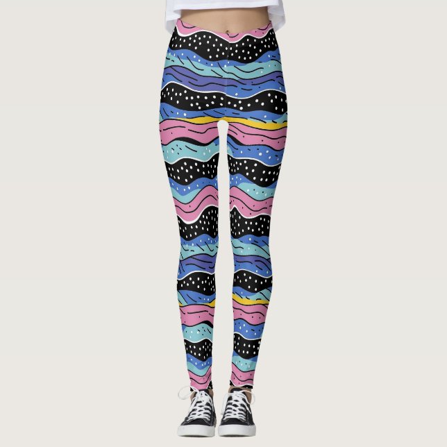 Legging Linhas de onda de Abstrato vibrantes com Bolinhas (Frente)