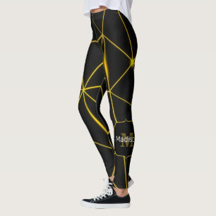 Legging Linhas de ouro de triângulos negros geométricos 