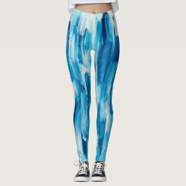 Legging Linhas de pinceladas frias azuis. Marinho de inver