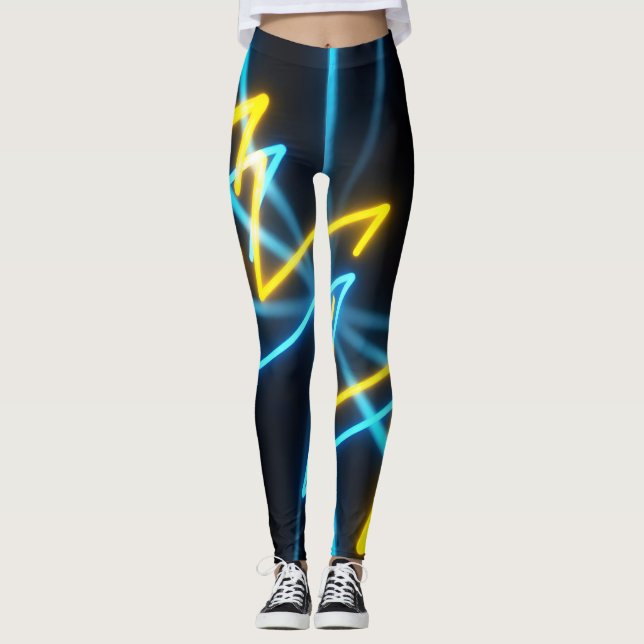 Legging Linhas de ziguezague energéticas em amarelo-neon e (Frente)