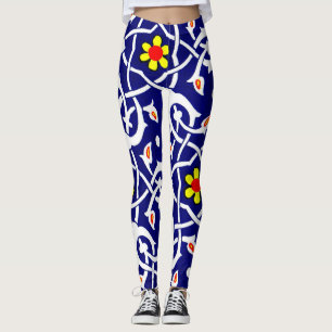 Legging linhas e barras e flores impressão