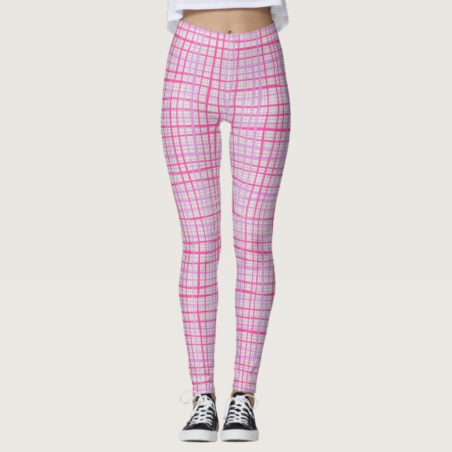 Legging Linhas finas Padrão verificado C09.rosa em branco (Frente)