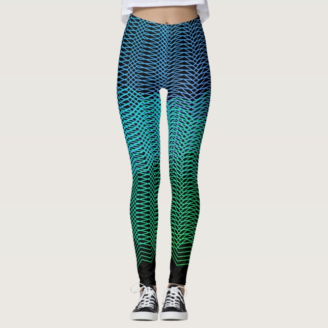 Legging Linhas Geométricas Abstratas Gradiente Azul no Pre (Frente)