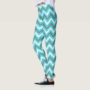 Legging Linhas Geométricas Azuis Marrons Brancas em Zigue-