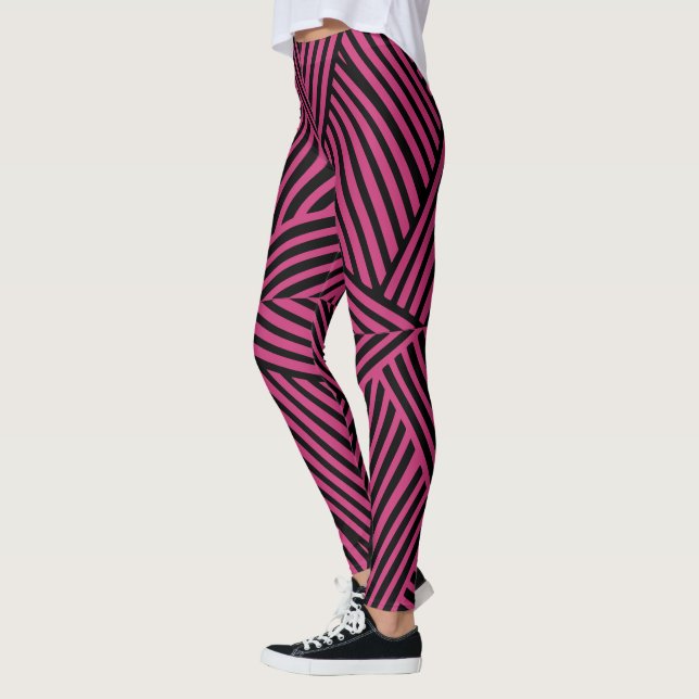 Legging Linhas Geométricas Pretas e Rosa Quente Africano (Esquerda)