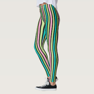 Legging Linhas Geométricas Verticais Arco-íris Pastel Rosa