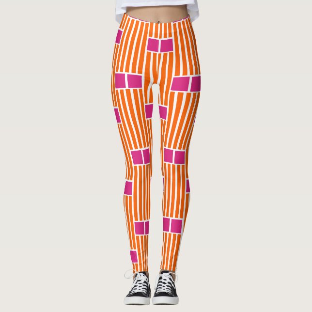 Legging Linhas Laranja e Caixas Rosa (Frente)