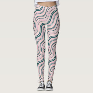 Legging Linhas onduladas cor-de-rosa verde e amarela