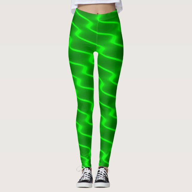 Legging Linhas onduladas verdes de néon caneleiras (Frente)