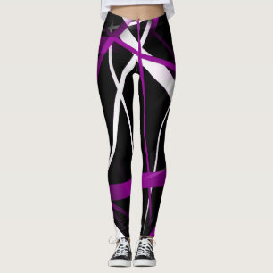 Legging Linhas roxas e brancas abstratas e contínuas no pr