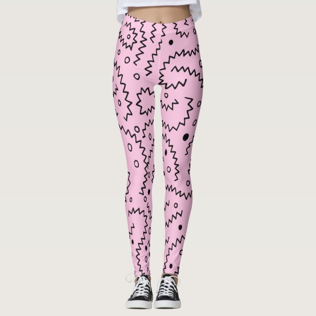 Legging Linhas ziguezagueadas pretas em um padrão rosa (Frente)