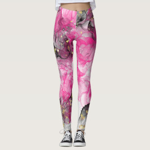 Legging Líquido De Abstrato De Luxo, Rosa E Álcool Preto