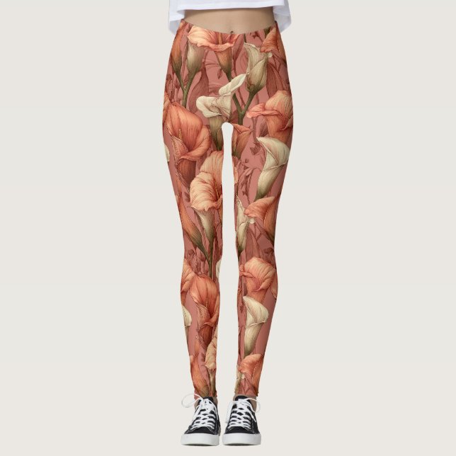Legging Lírios Calla Cardio Pêssego Presente de Aniversári (Frente)