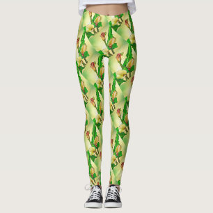 Legging Lírios Calla Contra Ombro Verde