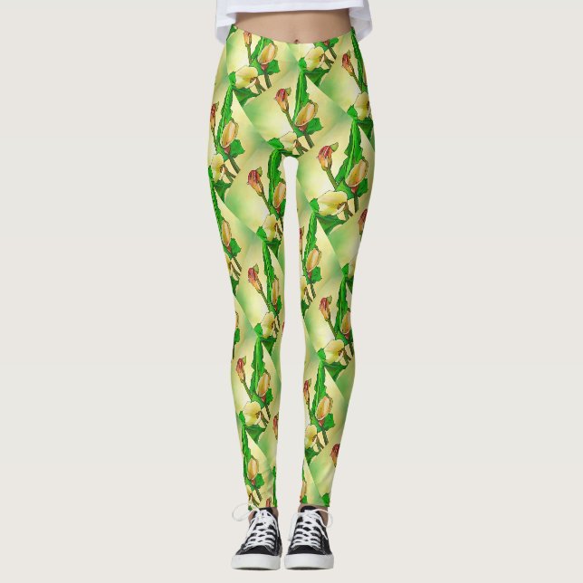 Legging Lírios Calla Contra Ombro Verde (Frente)