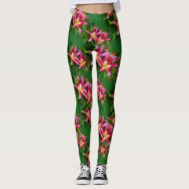 Legging Lírios com Olimpiadas rosa quente (Frente)