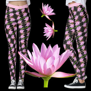 Legging Lírios de Água Rosa com Preto e Verde - Floral