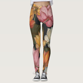 Legging Lírios de água salgada amarelos cor-de-rosa em pre