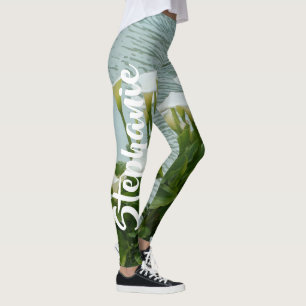 Legging Lírios de Calla florais, nome personalizado