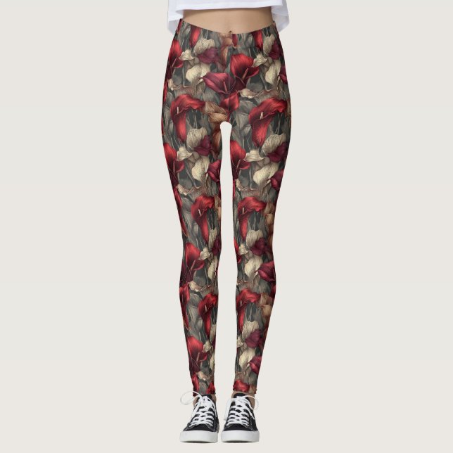 Legging Lírios-de-callas Vermelhos Correndo Pétala Present (Frente)