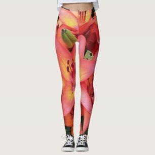 Legging Lírios de Jardim Colorido de Coral Artistício