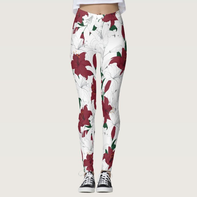 Legging Lírios de Natal Vermelho e Branco (Frente)