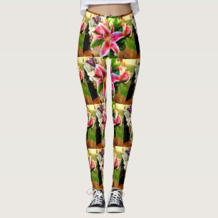 Legging lírios de stargazer cor-de-rosa