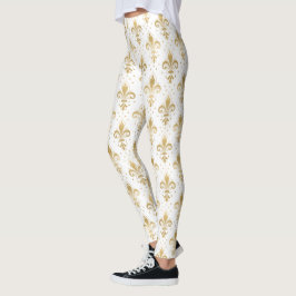 Legging Lís-flor de ouro padrão contínuo em branco