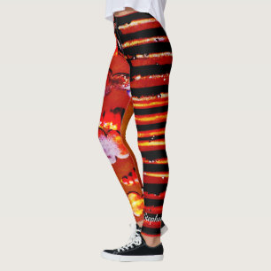 Legging Listra alaranjada e preta com nome personalizado