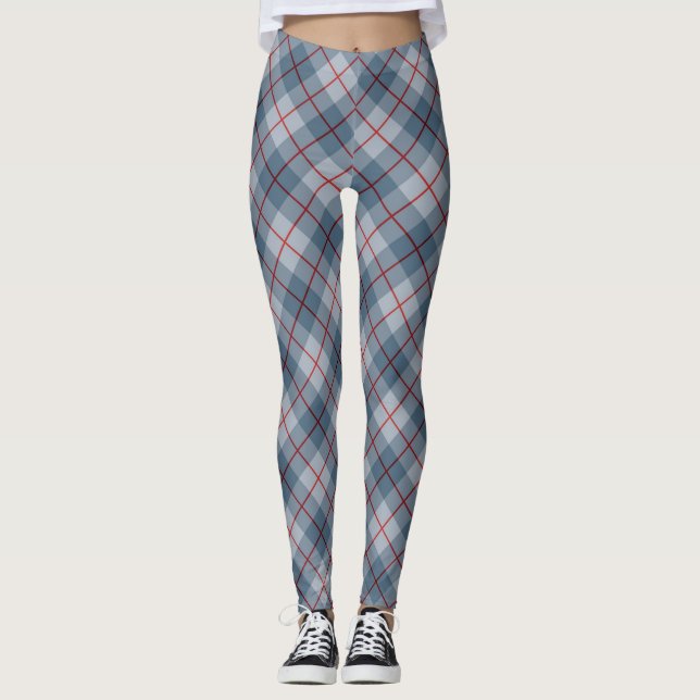 Legging Listra Azul-Vermelha da xadrez diagonal (Frente)