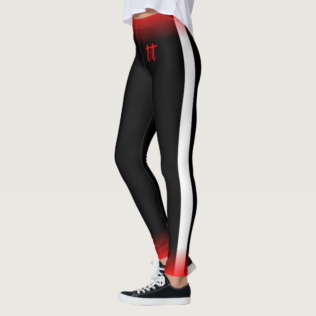 Legging Listra Branca Simples em Preto com Vermelho e Text (Esquerda)