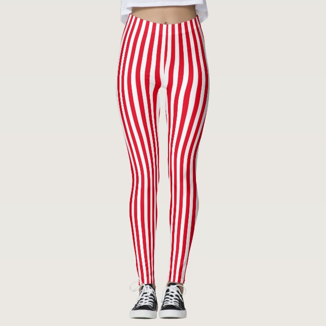Legging Listra branca vermelha vertical de Candycane (Frente)