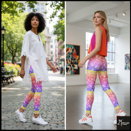 Legging Listra de Arco-Íris com Padrão de Pontos Orgânicos