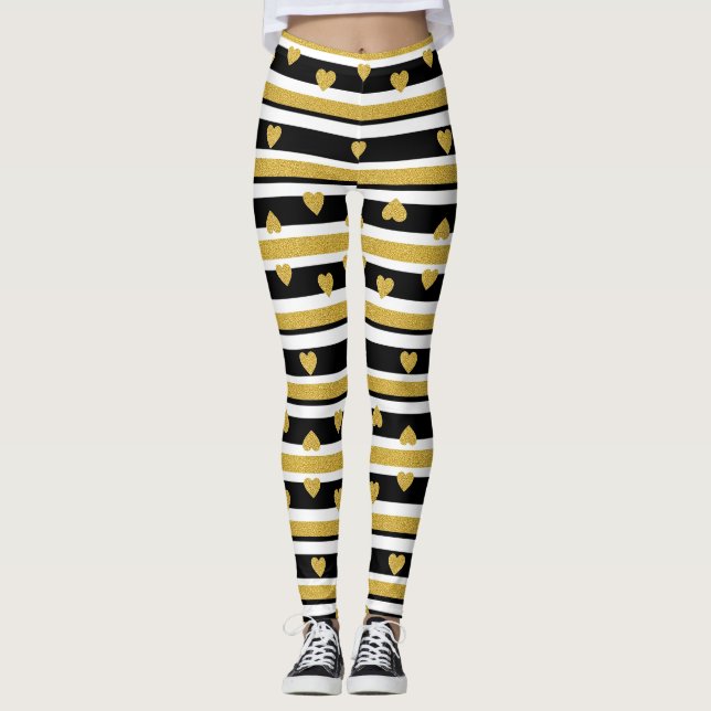 Legging Listra de Corações em Ouro de Luxo (Frente)