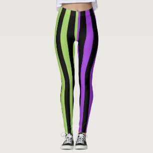 Legging Listra de Halloween Verde Roxo e Preto