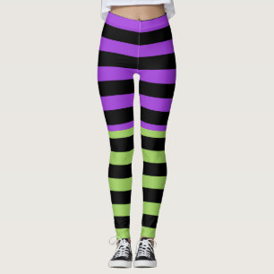 Legging Listra de Halloween Verde Roxo e Preto